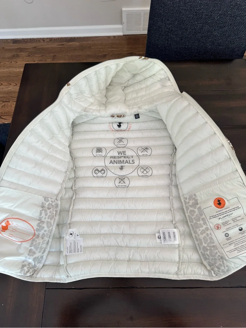 NWOT SAVE THE DUCK Girls' White & Brown Leopard Quilted Hooded Jacket